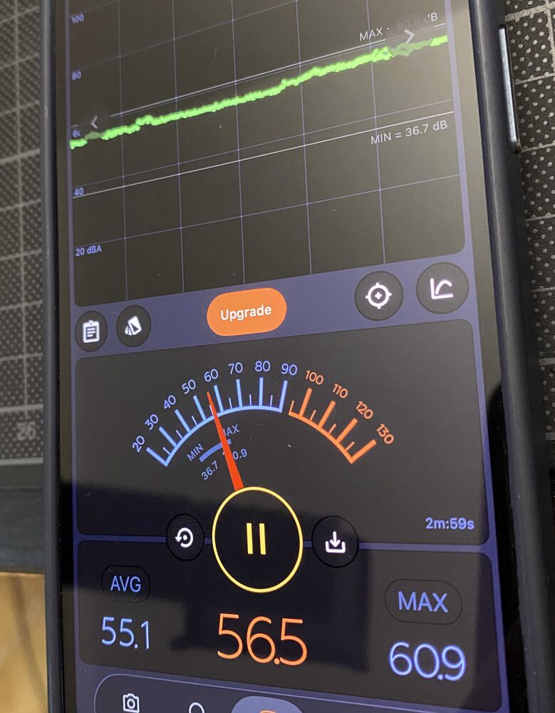 A phone sound meter reading 56.5 dB(A)