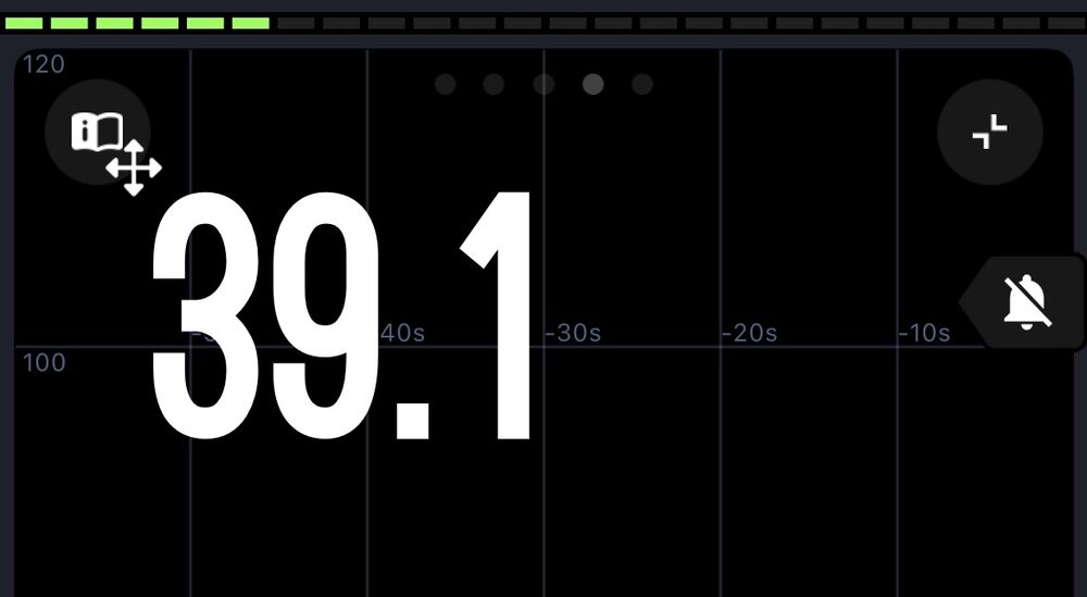 A sound meter display reading 39.1